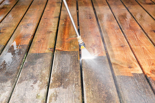 Clean backyard patio after professional pressure washing